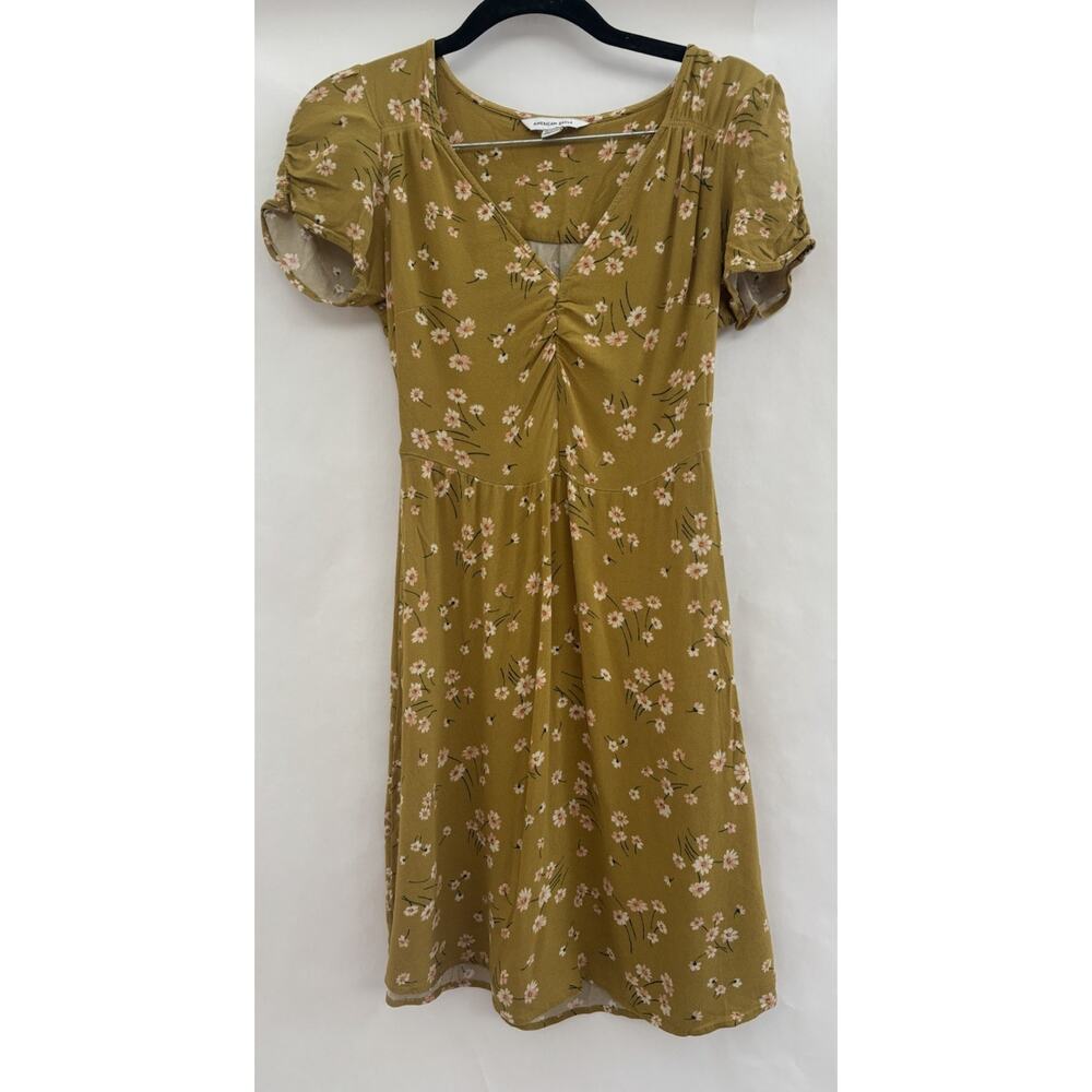 American Eagle Floral Romantic Fairycore Mini Dress XS Mustard Yellow
